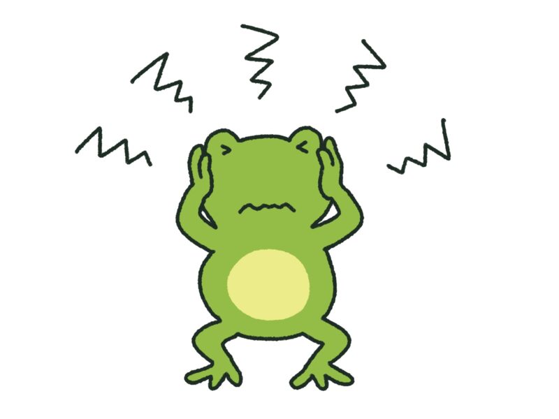 耳を塞ぐカエルのイラスト
